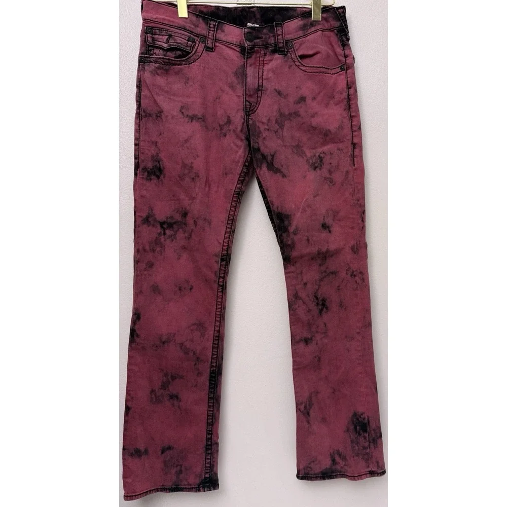 True Religion Acid Washed Jeans Straight Stretch Flap Pockets Pants Sz‎ 34